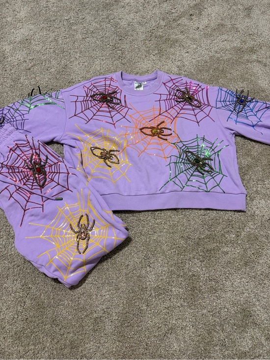 QUEEN OF SPARKLES Other - QUEEN OF SPARKLES Lavender Sequin Spider Web Sweatshirt/pants set S